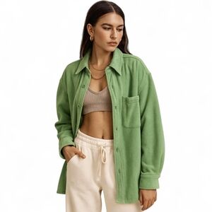 Aritzia TNA Cozy Fleece Oversized Shirt Jacket Kiwanis Green‎ Vintage Wash Sz M